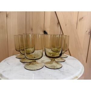 Vintage Smokey Amber Venetian Wine Water Goblets - Set of 6